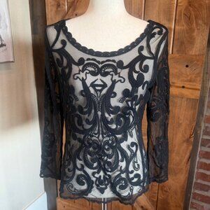 Express Black Sheer Lace Long Sleeve Top | Gothic Romantic | Size Small